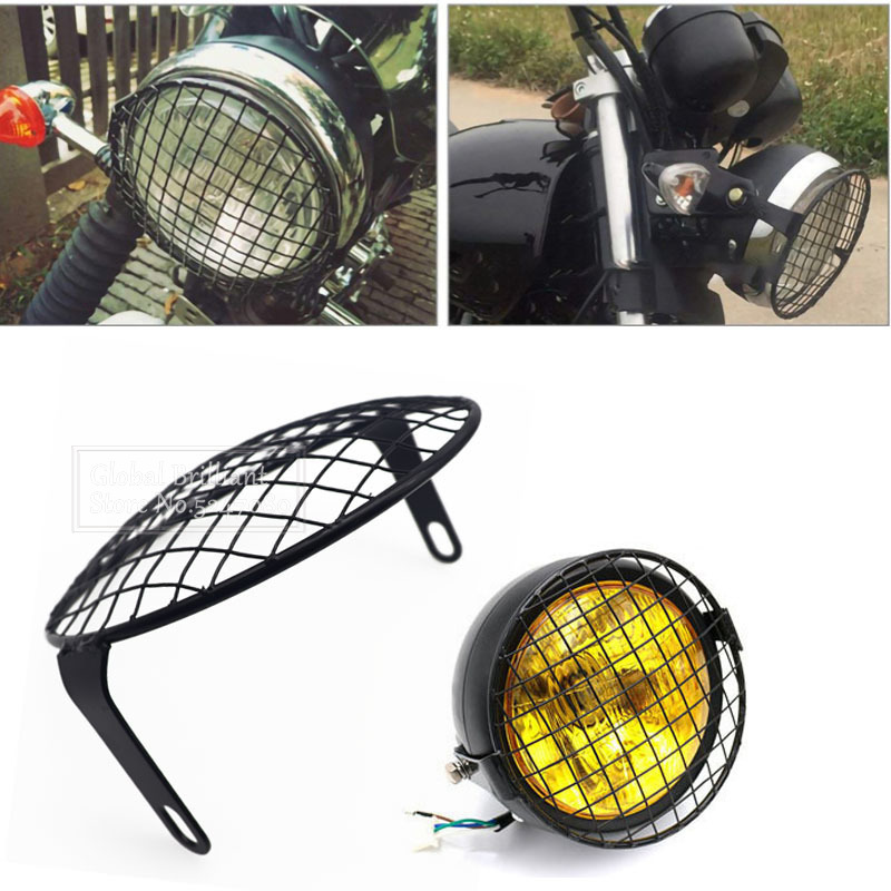 Outdoor Power Xtreme - ユニバーサルメタルカバー,7インチ,レトロスタイル,メッシュグリル,バイクマスク,衝突防止アクセサリー