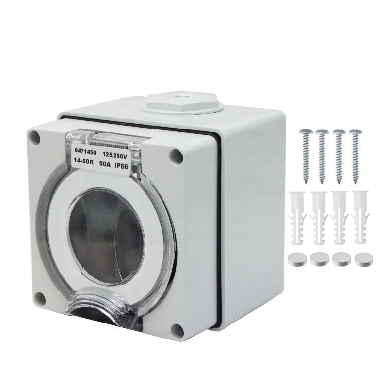 Outdoor Power Receptacle Box - 50アンペア発電機RV電源インレットボックスプラスチック防水スイッチソケット屋外電源コンセントボックスNEMA 14 50Rレセプタクル