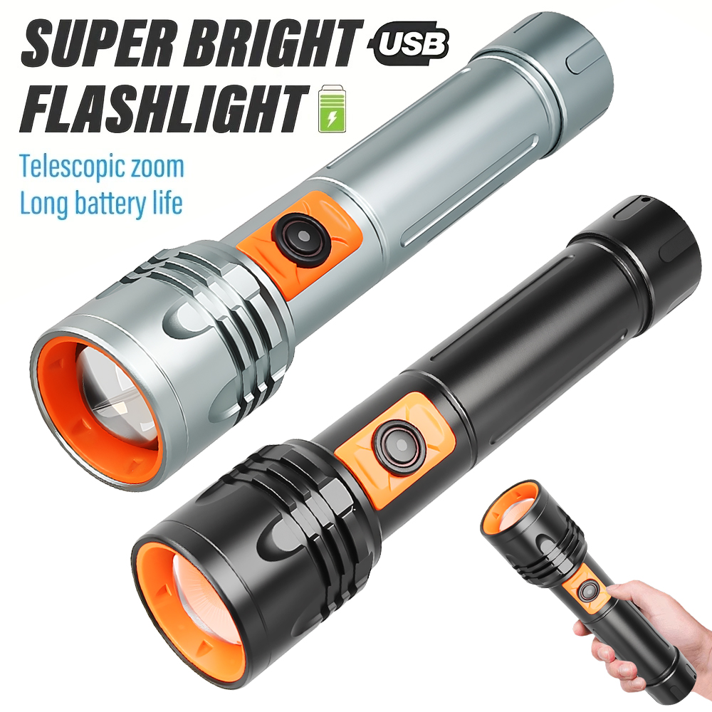 Outdoor Power Usb - ハイパワー LED 懐中電灯 USB 充電式トーチ、伸縮ズーム付き超高輝度戦術ランタン、アウトドアキャンプ、釣り用