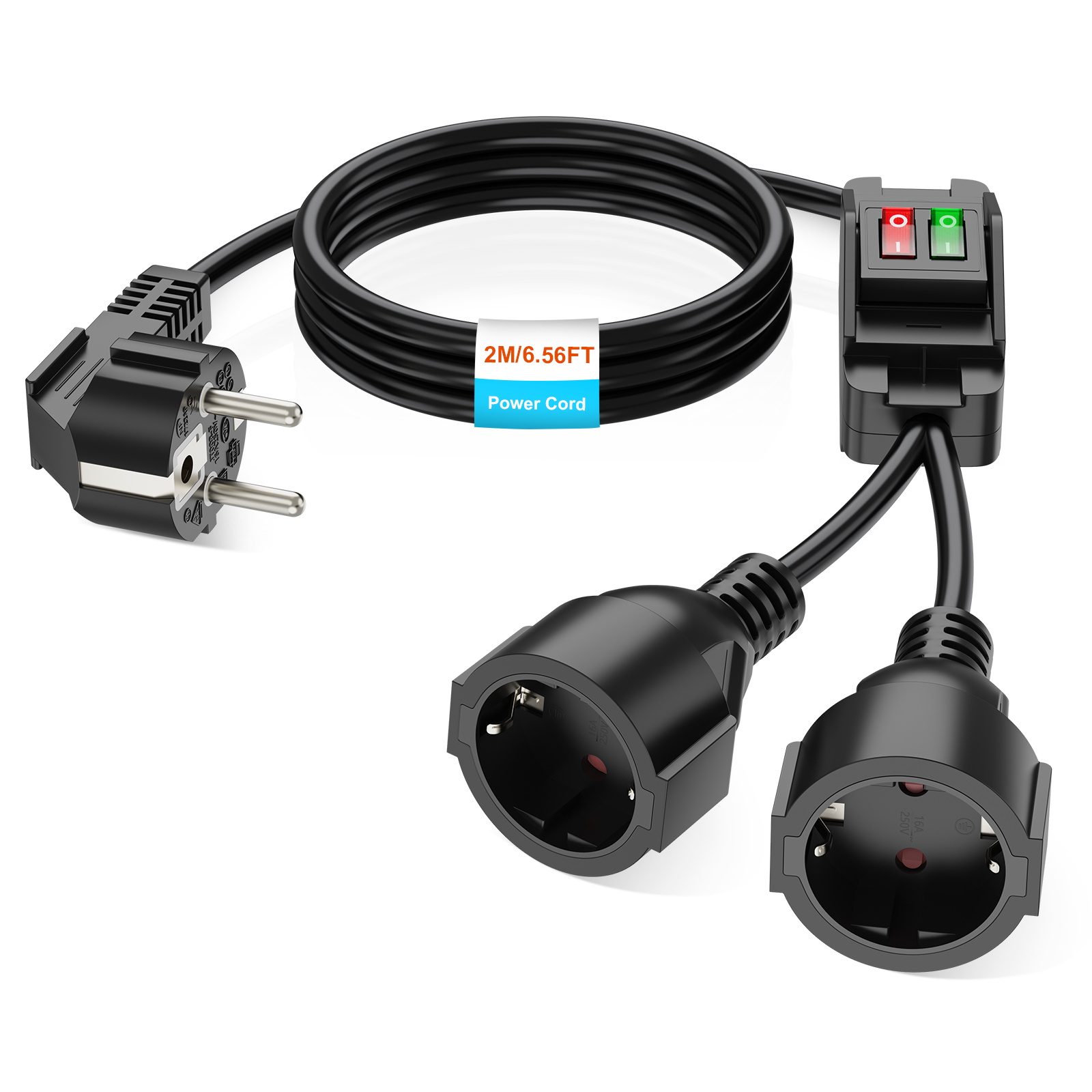 Outdoor Power Extension - EUプラグ 40cm/2m延長コード デュアルソケット 4000W 16A 250V