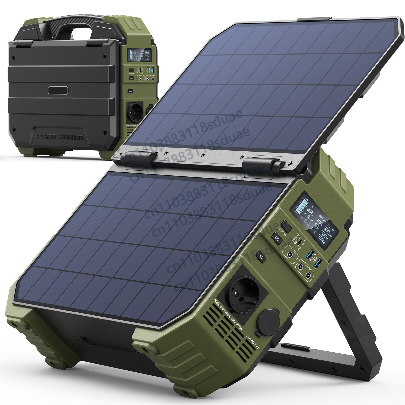 Outdoor Power Pack - 1600Wポータブル電源、内蔵ソーラーパネルパック付き、屋外キャンプ、RV旅行用ソーラー発電機