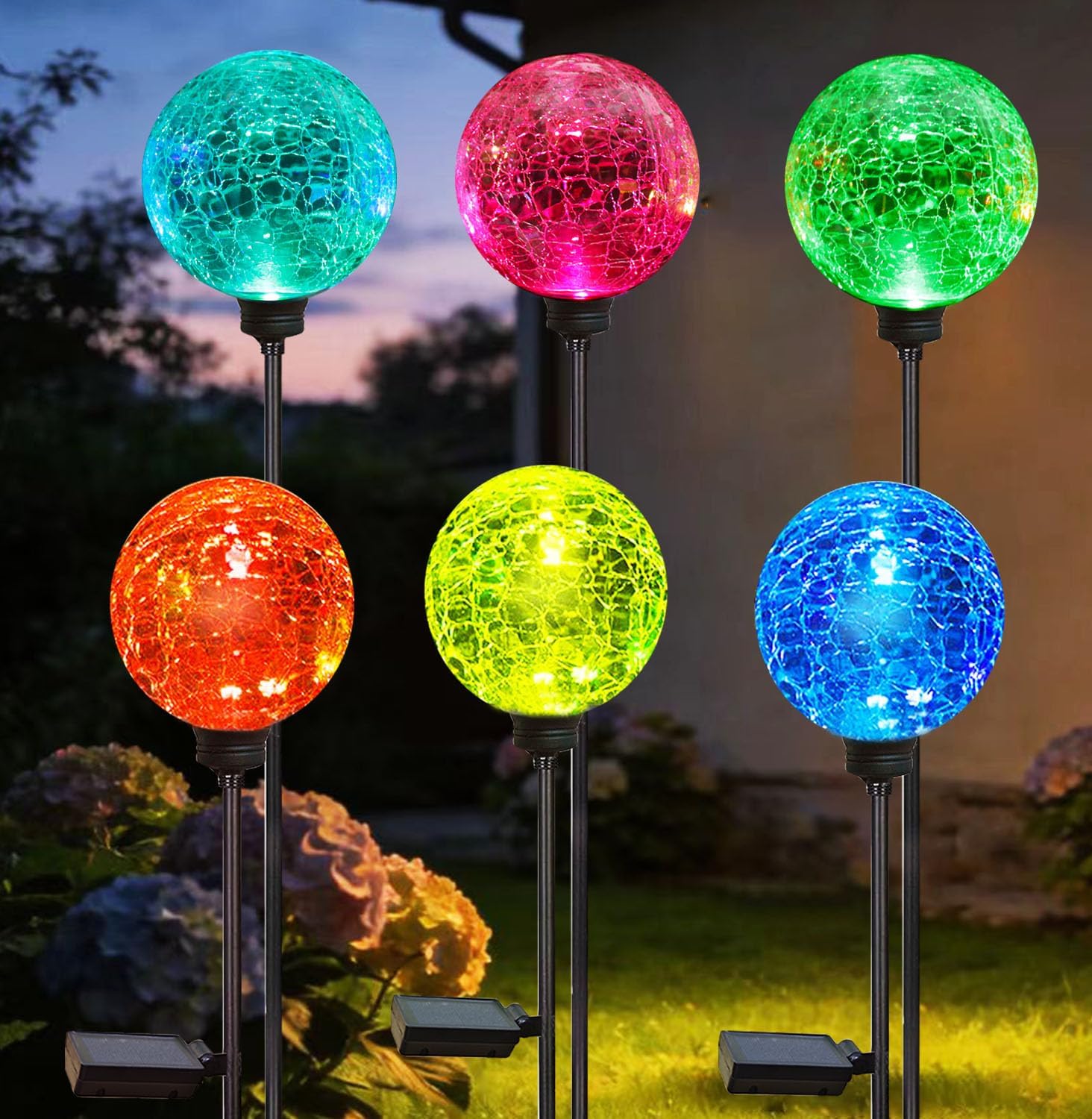 Outdoor Power Pack - ソーラーガーデンライト、6個パック、マルチカラー変化ソーラーグローブライト、屋外防水装飾用、庭用、ガラスボールガーデンライト、パティオ装飾用（6個パック）