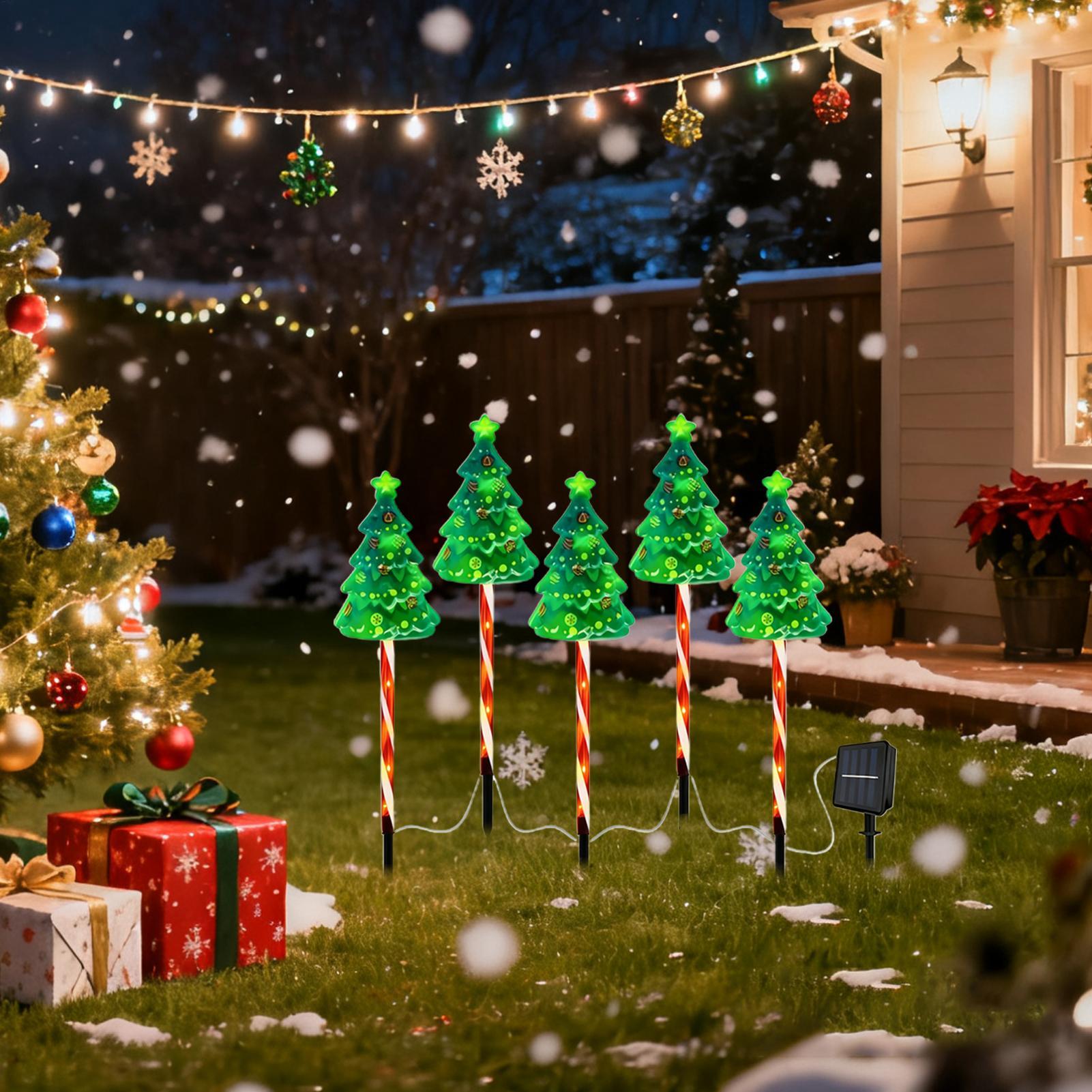 Outdoor Yard Power Stake - クリスマスツリー私道ライト ソーラーパワー ホリデーライト付きステーク 屋外クリスマスデコレーション 庭私道通路正面用