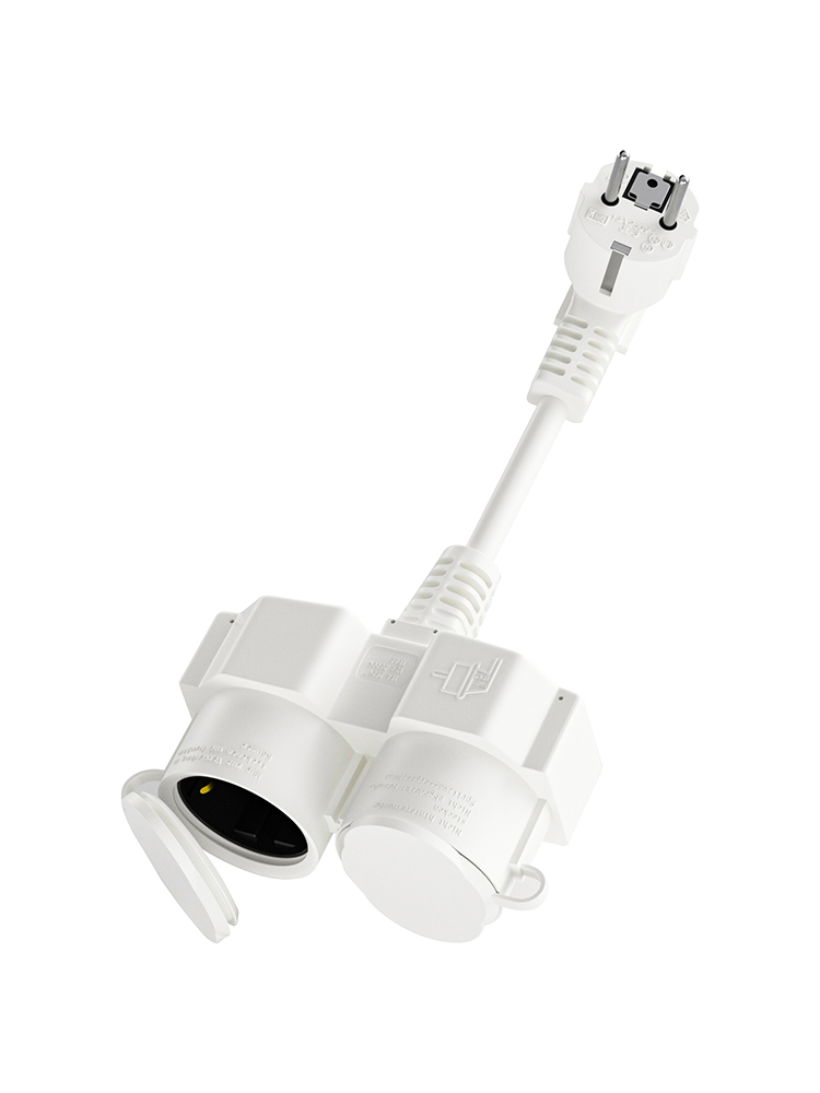 Outdoor Power Extension - EU延長コード、2つのシュコソケット付き、屋外用マルチソケット16A/250V IP20、防水カバー付きマルチプラグ