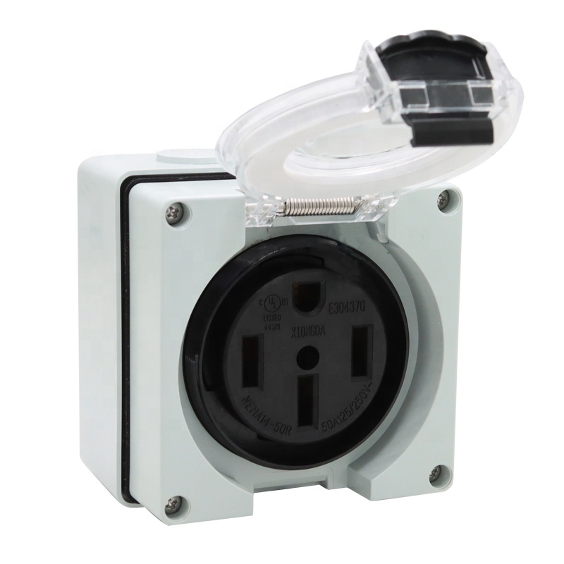 Outdoor Power Receptacle Box - 50アンペア発電機RV電源インレットボックスPVC防水スイッチソケット屋外電源コンセント14-50Rレセプタクル30A工業用