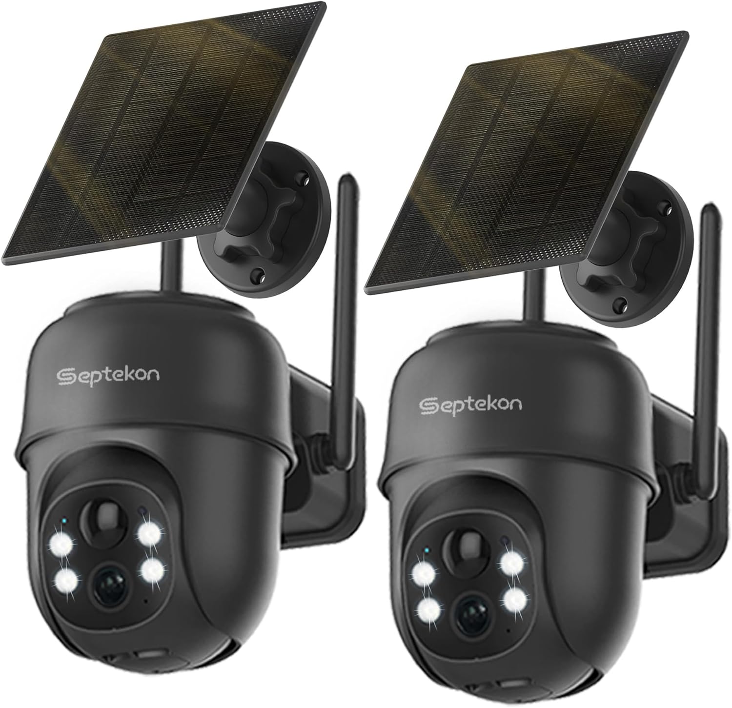 Outdoor Power Pack - 2Kソーラーワイヤレス屋外セキュリティカメラ2台パック、360度 ° PTZ バッテリー駆動、2.4G WiFi スポットライト