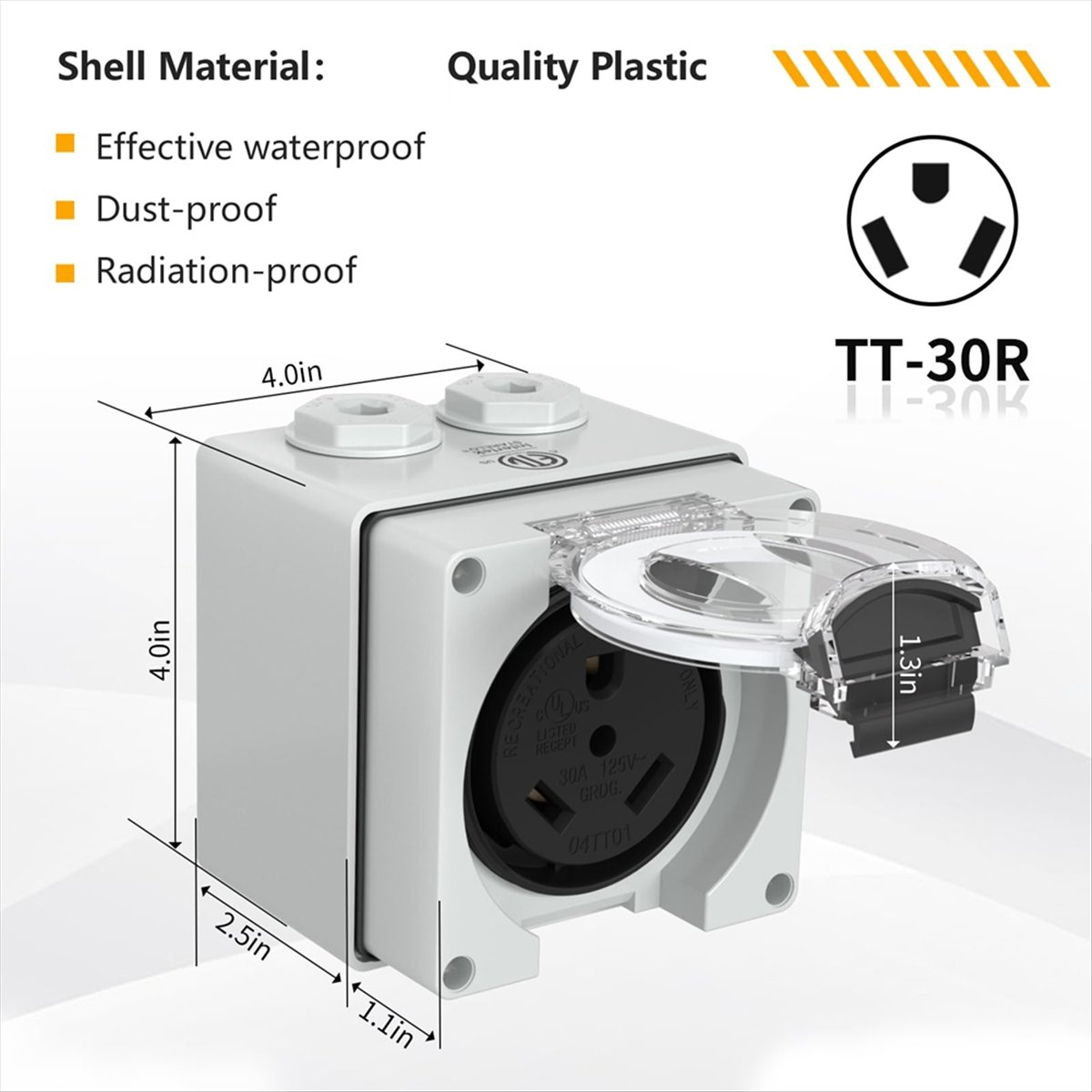 Outdoor Power Receptacle Box - HHTL 30アンペア電源コンセントボックス、125ボルトNEMA TT-30Rレセプタクル屋外用防塵・耐候性電気自動車用