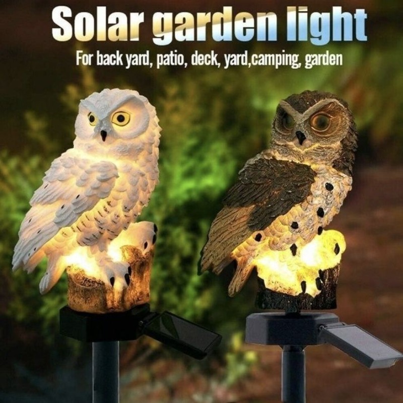 Outdoor Yard Power Stake - ソーラー式フクロウガーデンライト、LED樹脂製アニマルステークライト、防水屋外庭園＆パティオ装飾ランプ