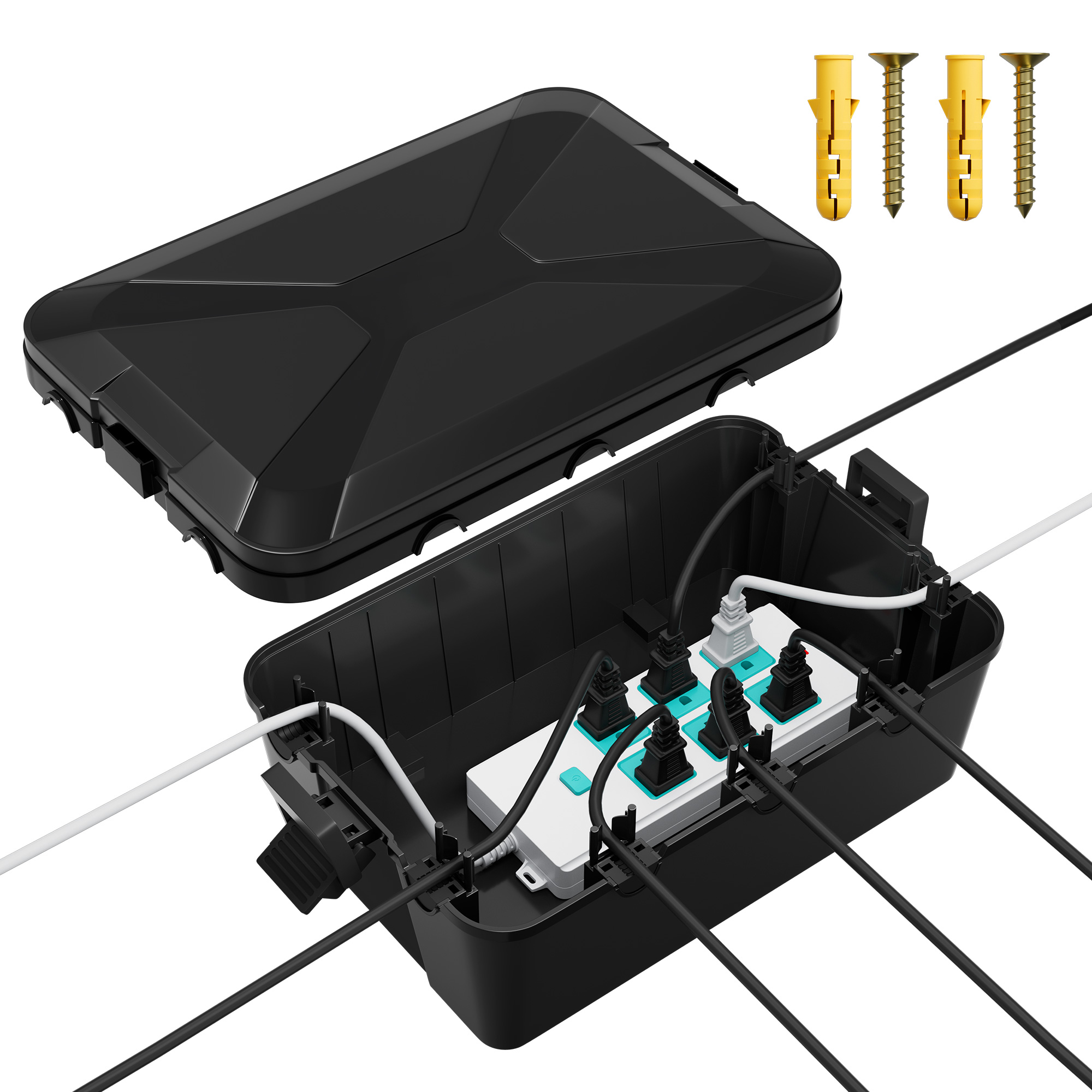 Outdoor Power Extension - 屋外電気ボックス 13x8x5 大型屋外延長コードカバー防水耐候性接続ボックス黒外側電源コード