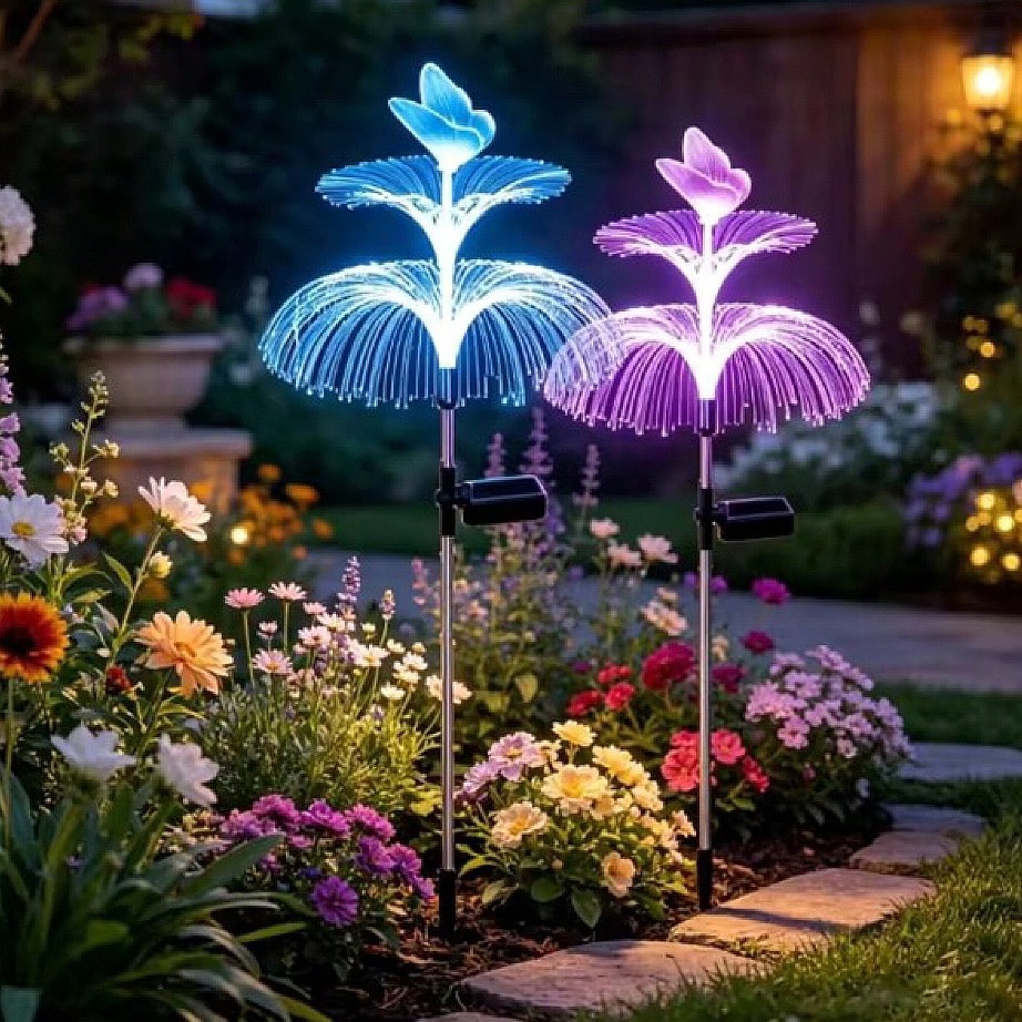 Outdoor Yard Power Stake - 2個入りソーラー式クラゲ型ガーデンライト、防水屋外通路用ステークライト、LED装飾芝生ランプ、庭、歩道、パティオ、景観装飾用