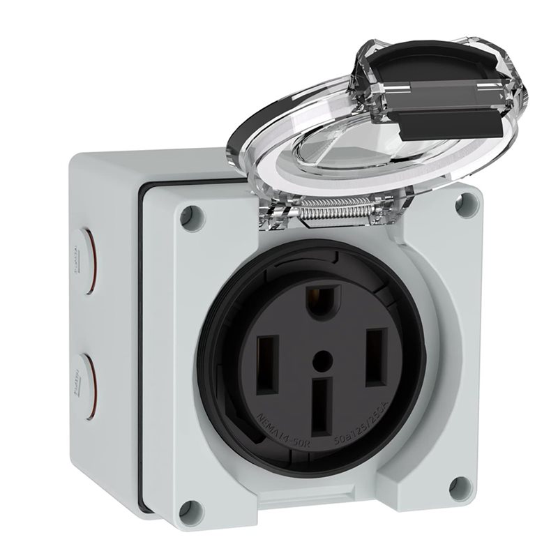 Outdoor Power Receptacle Box - T21C 6X 50アンペア電源コンセントボックス、125/250ボルトNEMA 14-50Rレセプタクル屋外用防塵・耐候性電気自動車用
