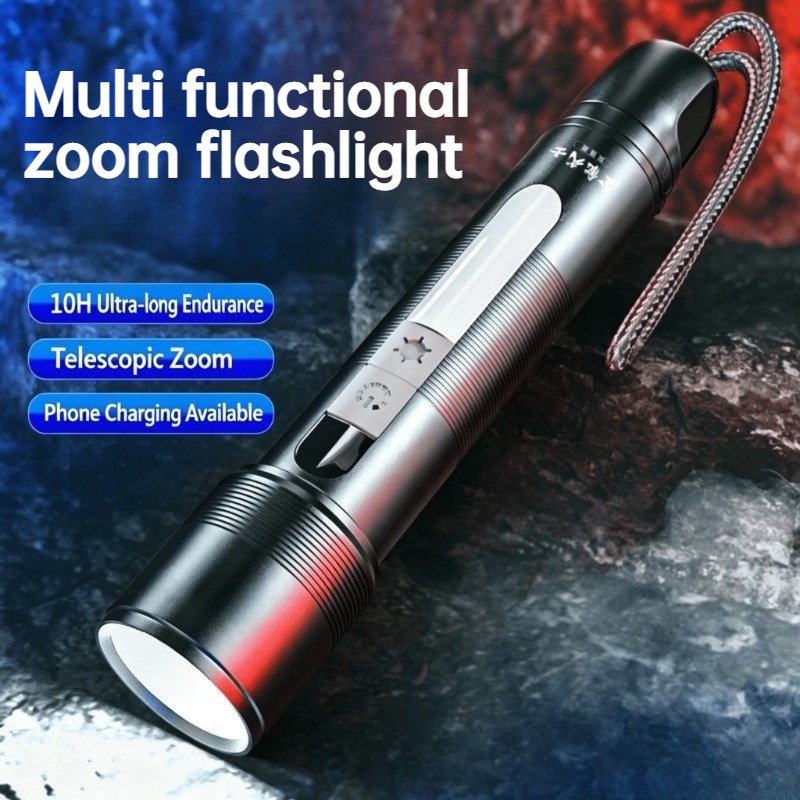 多機能 LED 懐中電灯ズーム可能な COB サイドライト充 - Outdoor Powerbank のレビューと価格