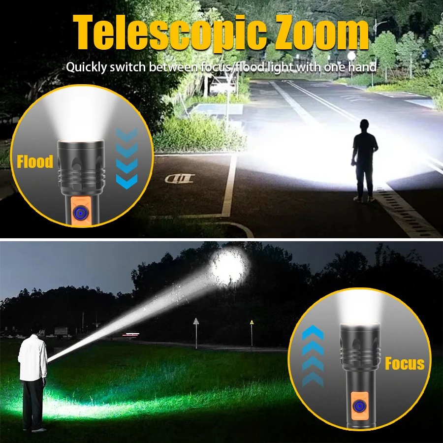 ハイパワー LED 懐中電灯 USB 充電式トーチ、伸縮ズー - Outdoor Power Usb のレビューと価格