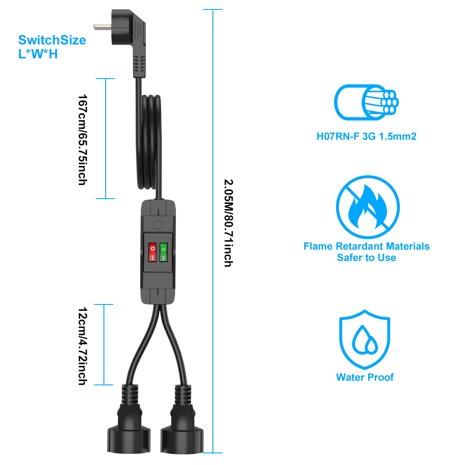 EUプラグ 40cm/2m延長コード デュアルソケット 40 - Outdoor Power Extension のレビューと価格