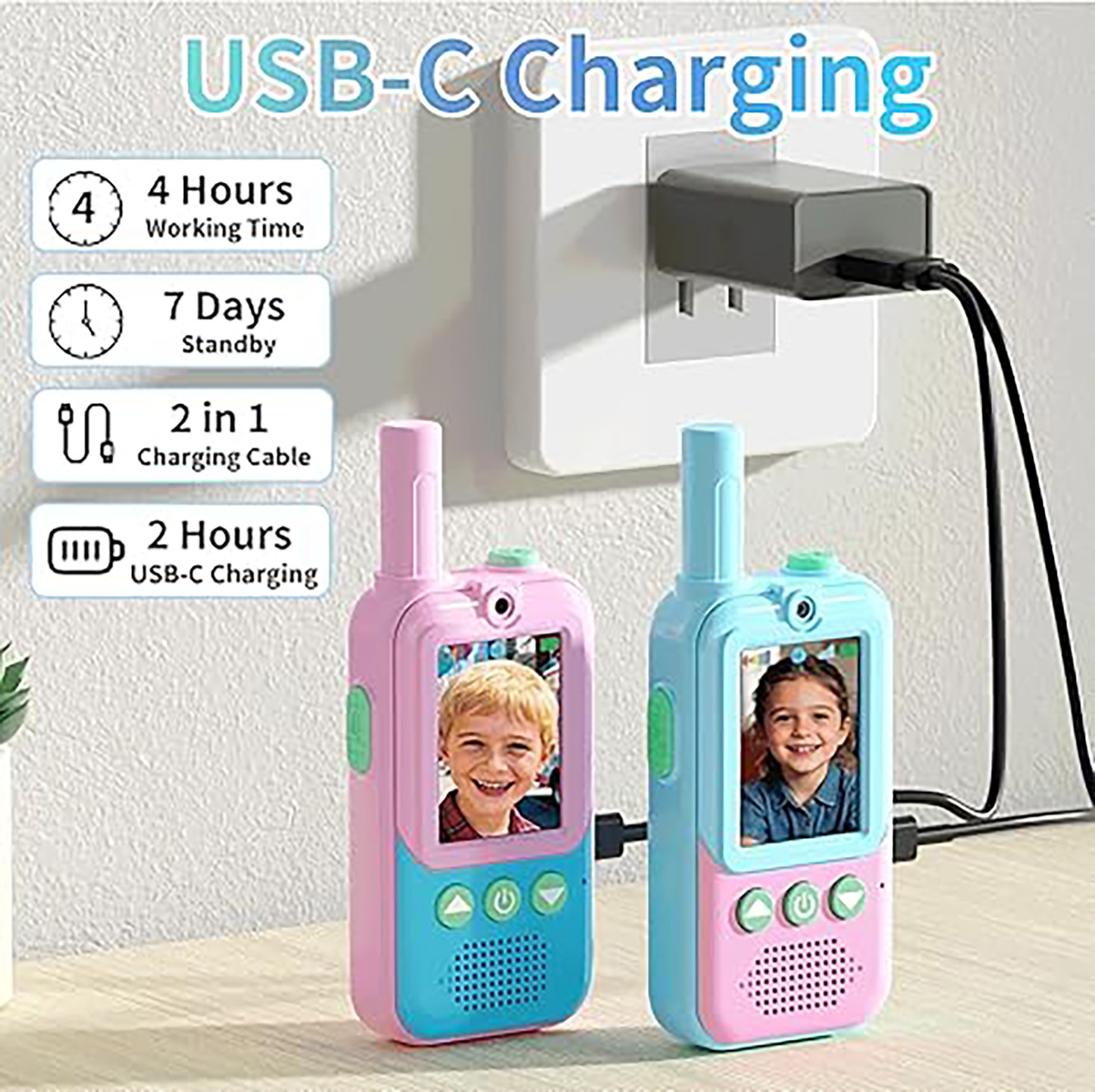 充電式キッズビデオウォーキートーキー2個セット、HDカメラと - Outdoor Power Pack のレビューと価格