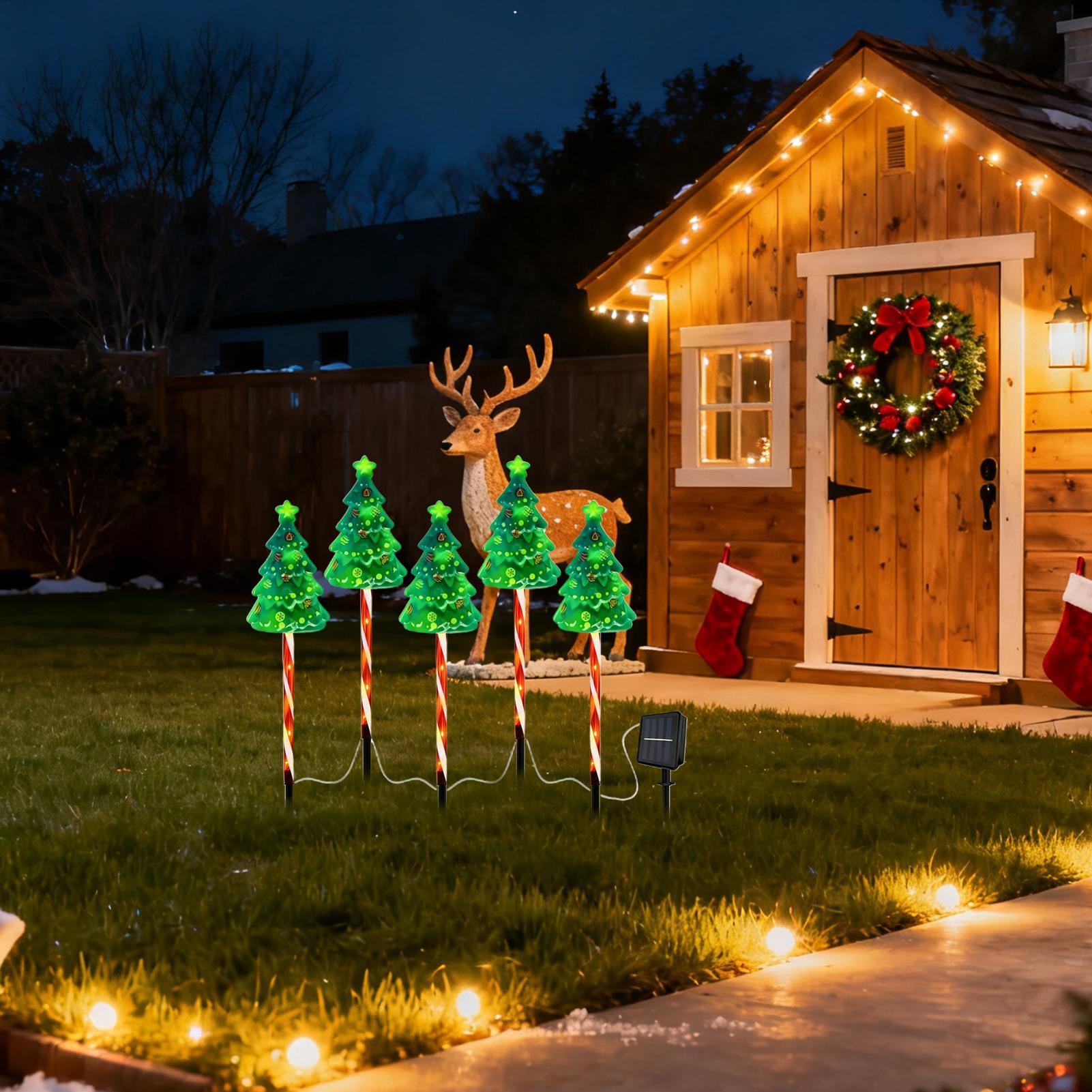 クリスマスツリー私道ライト ソーラーパワー ホリデーライト付 - Outdoor Yard Power Stake のレビューと価格