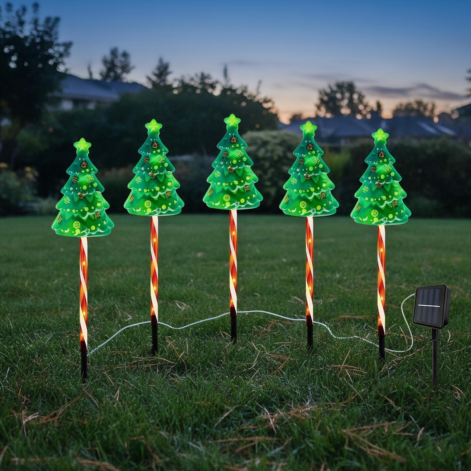 クリスマスツリー私道ライト ソーラーパワー ホリデーライト付 - Outdoor Yard Power Stake のレビューと価格