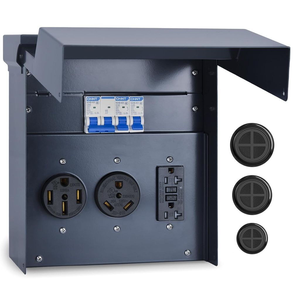 RV用電気パネル（ブレーカー付き）、仮設電源RVコンセントボ - Outdoor Power Receptacle Box のレビューと価格