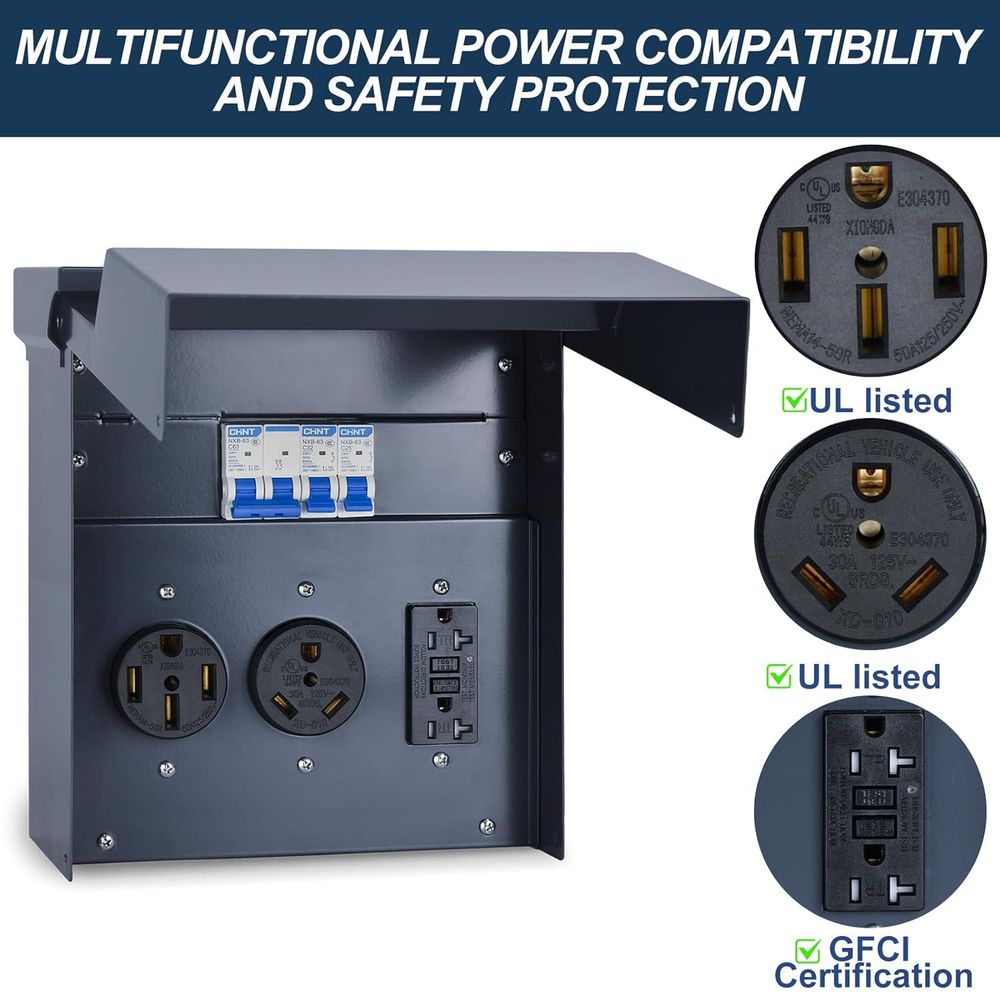 RV用電気パネル（ブレーカー付き）、仮設電源RVコンセントボ - Outdoor Power Receptacle Box のレビューと価格