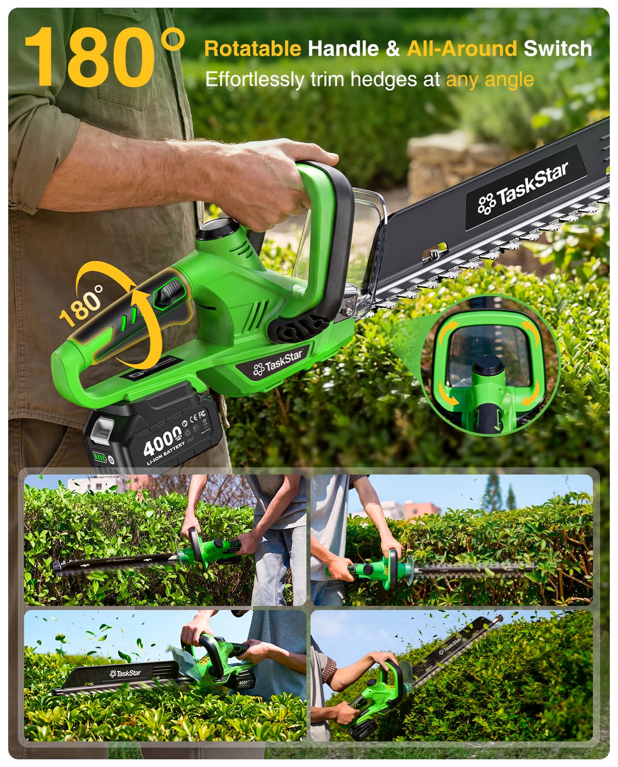 TaskStar 22インチ電動ヘッジトリマー 180度回転 - Hedge Trimmer Cordless のレビューと価格
