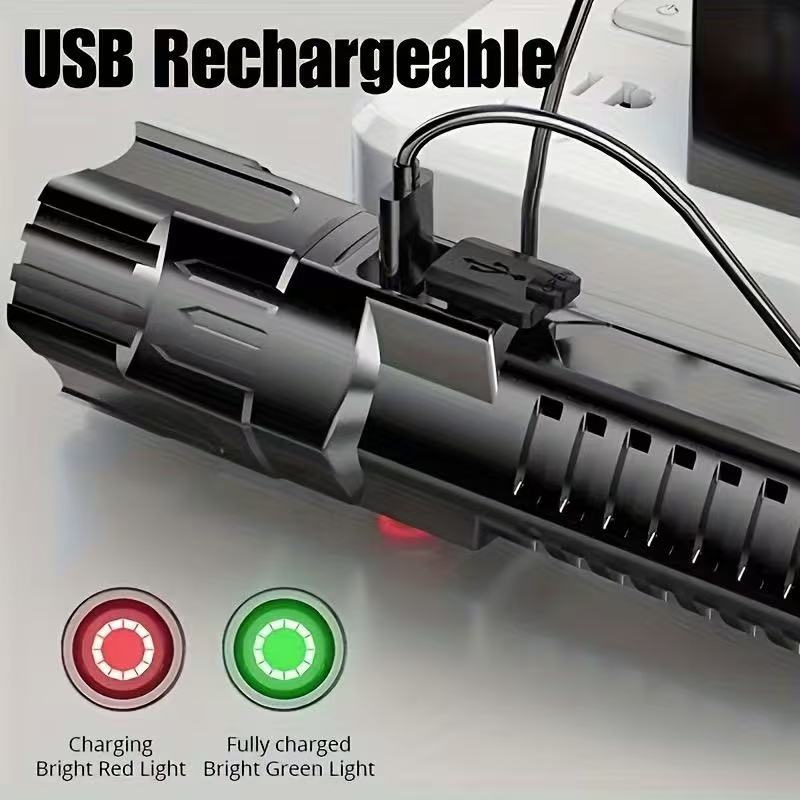 新型高出力LED懐中電灯 USB充電式トーチ ズーム機能付き - Outdoor Power Usb のレビューと価格