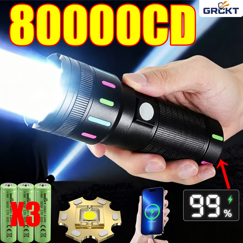 80000CD 最も強力なLED懐中電灯 ハイパワー戦術ハン - Outdoor Powerbank のレビューと価格