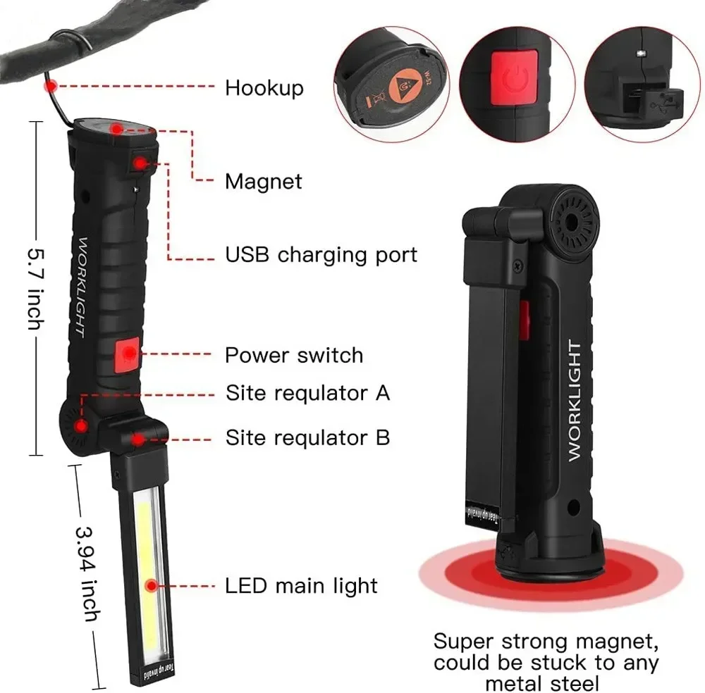 LED COB 懐中電灯 USB 充電式トーチ検査ランプ 磁 - Outdoor Power Usb のレビューと価格