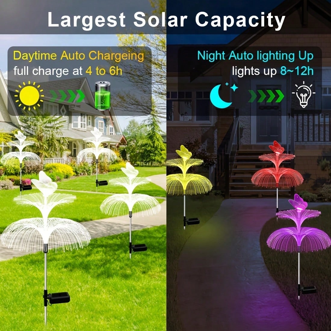 2個入りソーラー式クラゲ型ガーデンライト、防水屋外通路用ステ - Outdoor Yard Power Stake のレビューと価格