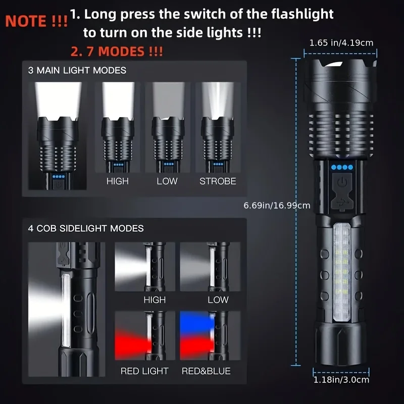 強力な LED 懐中電灯バッテリーディスプレイ USB 充電 - Outdoor Power Usb のレビューと価格